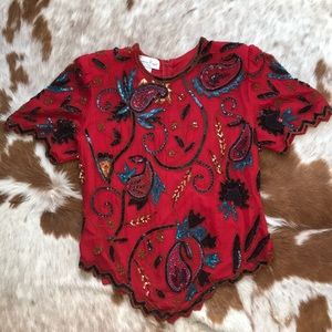 Vintage sequin v cut top
